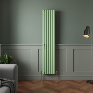 Norden 1800 x 355mm Pastel Green Double Oval Column Vertical Designer Radiator