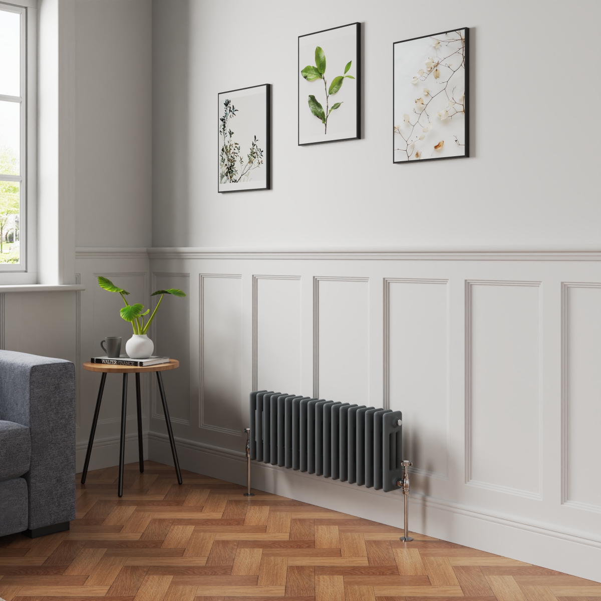 Bern 300 x 830mm Anthracite Triple Column Horizontal Traditional Radiator