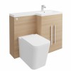 Calm Light Oak Right Hand Combination Vanity Unit Basin L Shape with Back to Wall Cordoba Square Toilet & Soft Close Seat & Concealed Cistern - 1100mm