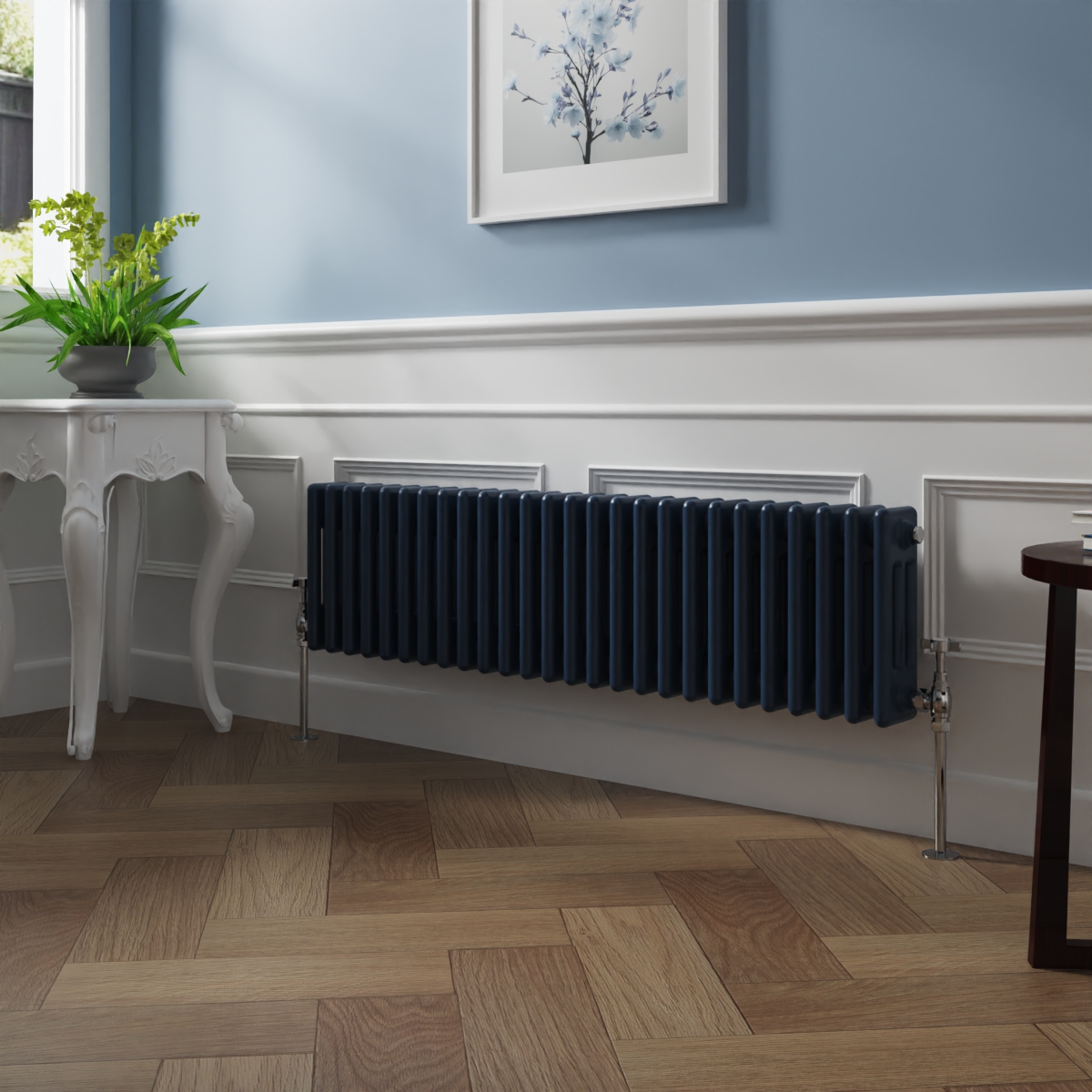 Bern 300 x 1190mm Sapphire Blue Triple Column Horizontal Traditional Radiator