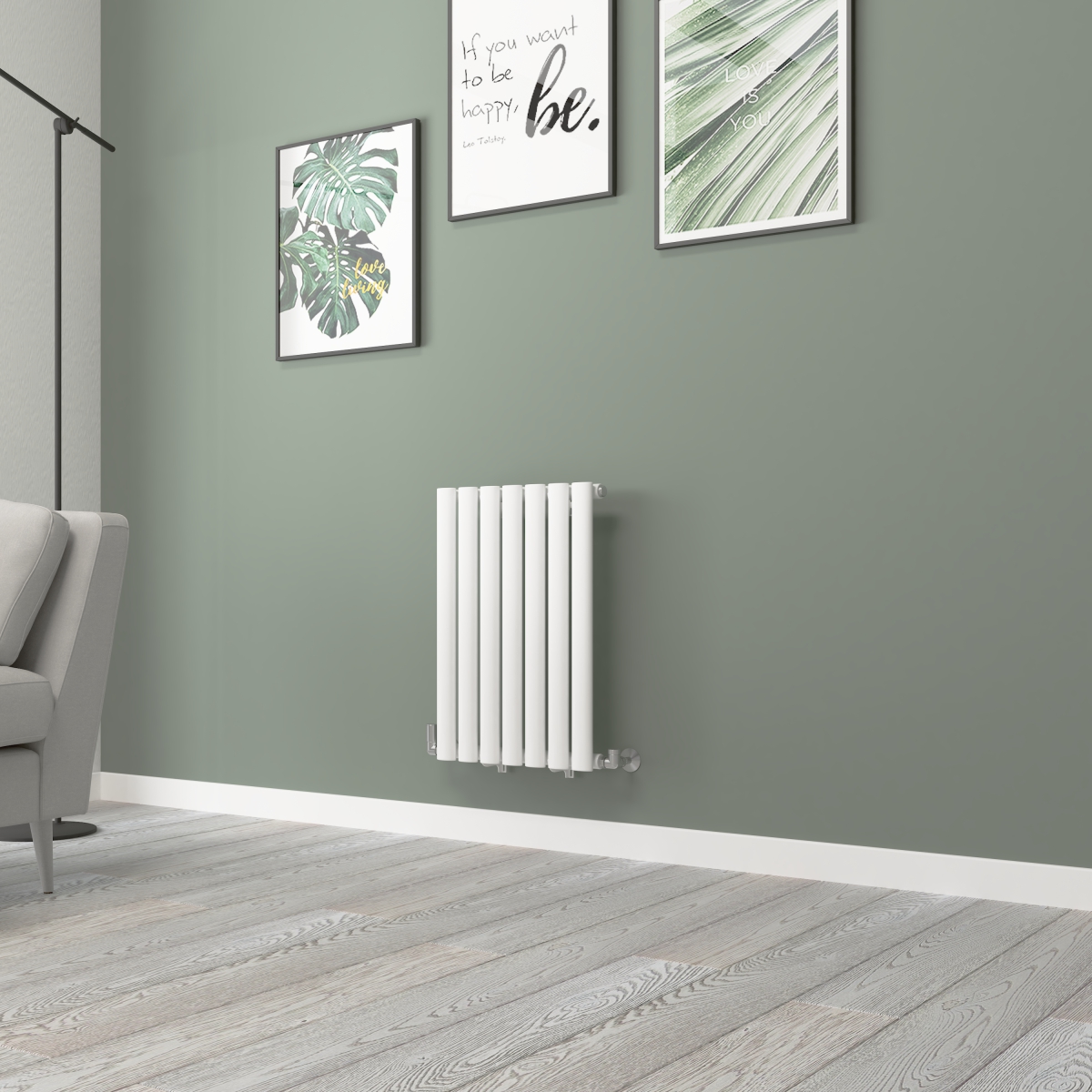 Norden 600 x 414mm White Single Horizontal Oval Tube Designer Radiator