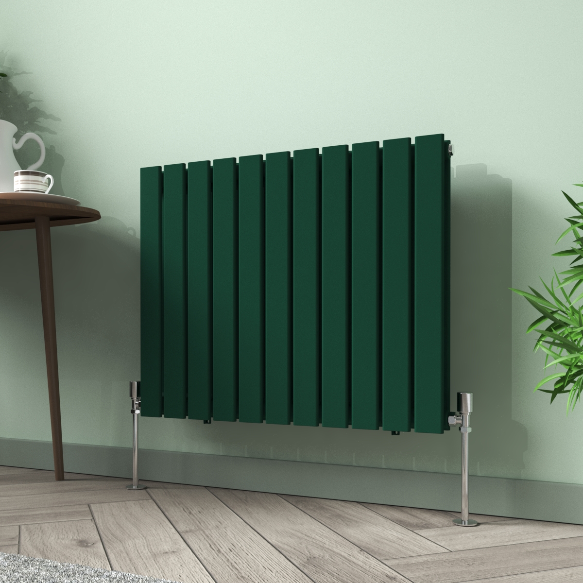 Karlstad 600 x 750mm Moss Green Double Flat Panel Horizontal Designer Radiator