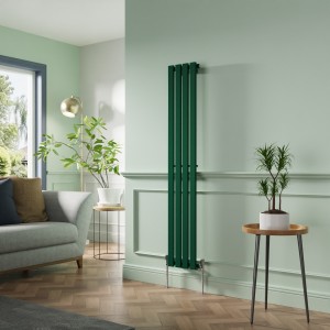 Lulea 1600 x 270mm Moss Green Single Flat Panel Vertical Designer Radiator