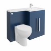 Calm Matt Blue Right Hand Combination Vanity Unit Basin L Shape with Back to Wall Splash Toilet & Soft Close Seat & Concealed Cistern - 1100mm