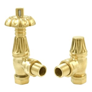15mm Westminster Polished Brass Thermostatic Angled Radiator Valves