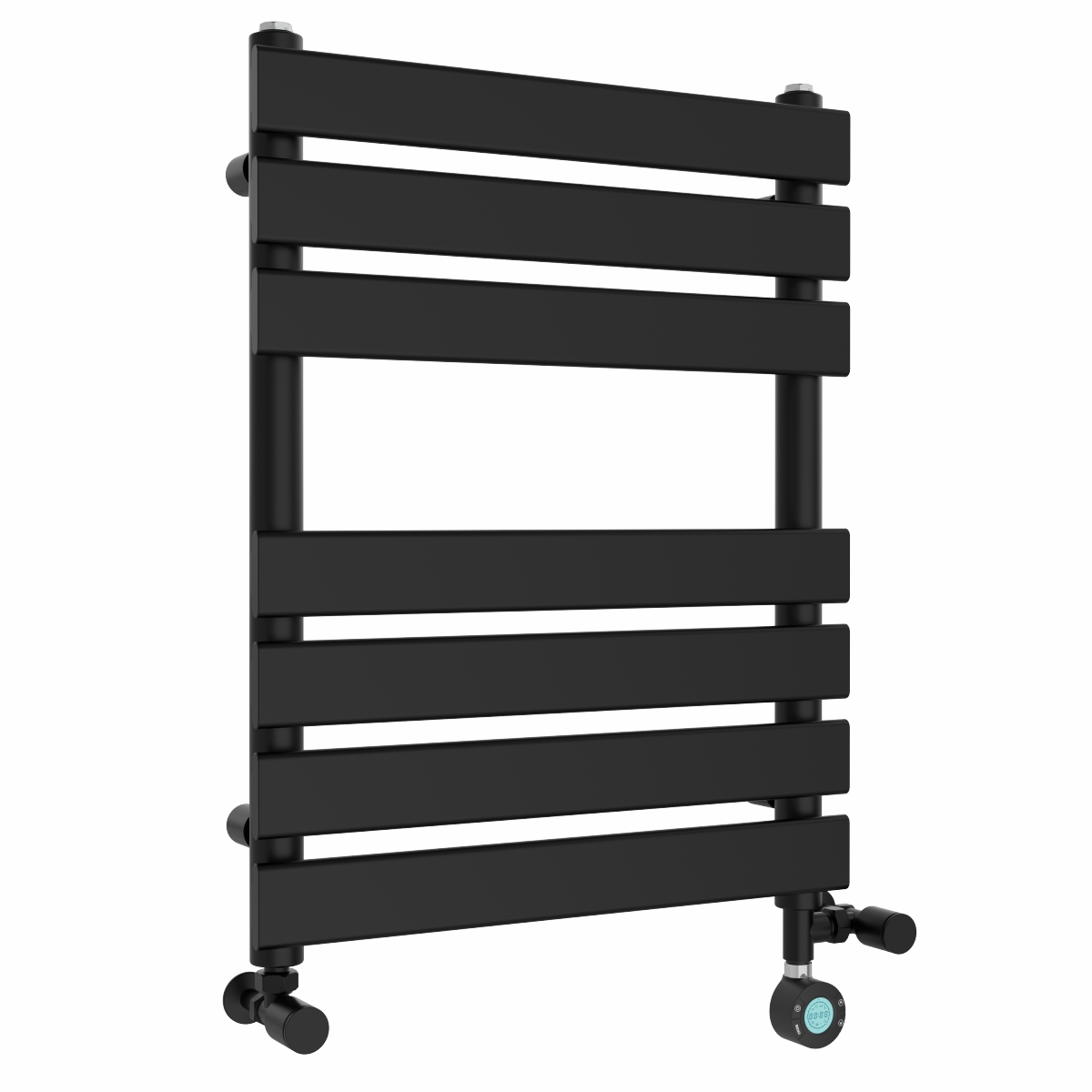 Juva 650 x 500mm Dual Fuel Satin Black Flat Panel Thermostatic Touch Control Wifi Electric Heated Towel Rail