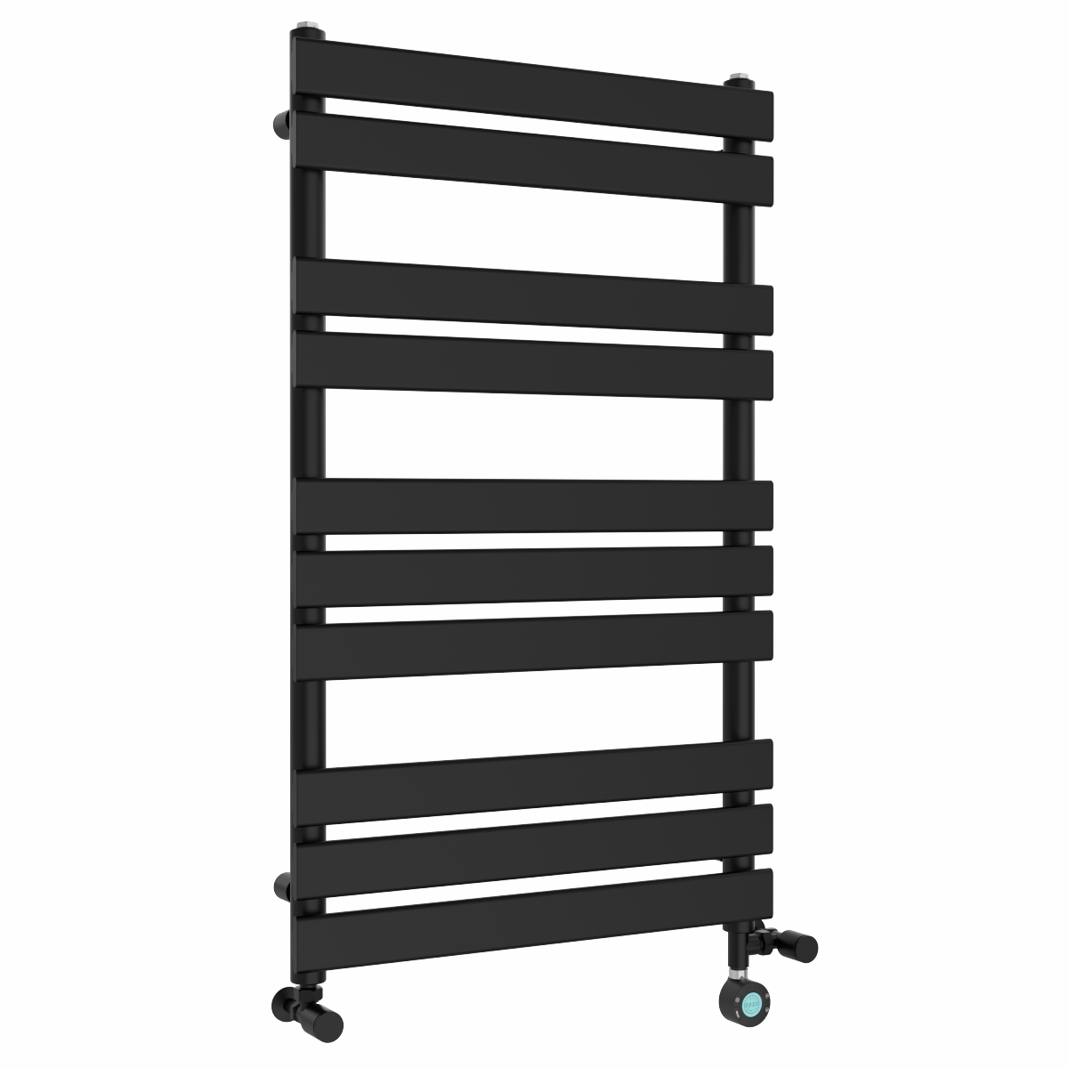 Juva 1000 x 600mm Satin Dual Fuel Black Flat Panel Thermostatic Touch Control Electric Heated Towel Rail