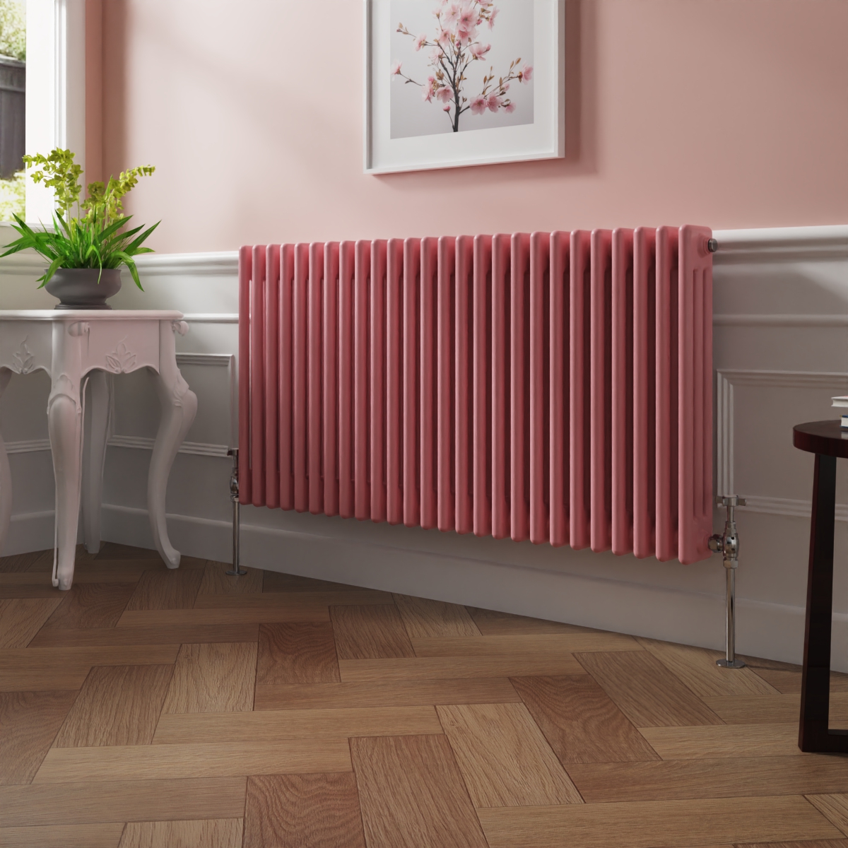Bern 600 x 1190mm Rose Pink Triple Column Horizontal Traditional Radiator