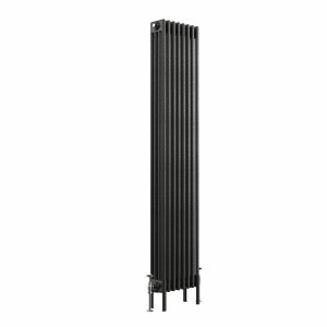 Bern 1800 x 380mm Black Silver Four Column Vertical Traditional Radiator
