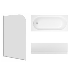 Rivington 1800 x 800mm Straight Bath Single Ended with Front Panel and Round Chrome Bath Screen