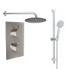 Thurso Chrome Twin Round Handle Concealed Valve Built in Diverter with 400mm Round Shower Head and Chrome Riser Rail Kit (2 Outlet)