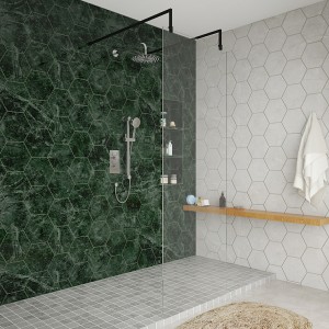 Wasdale 700mm Black Walk Through Wet Room Screen With L-Shape Support Arms