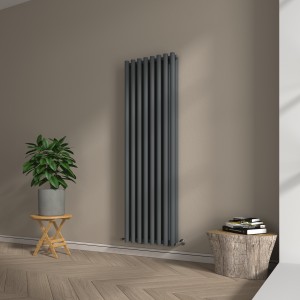 Voss 1800 x 545mm Anthracite Double Vertical Round Tube Designer Radiator