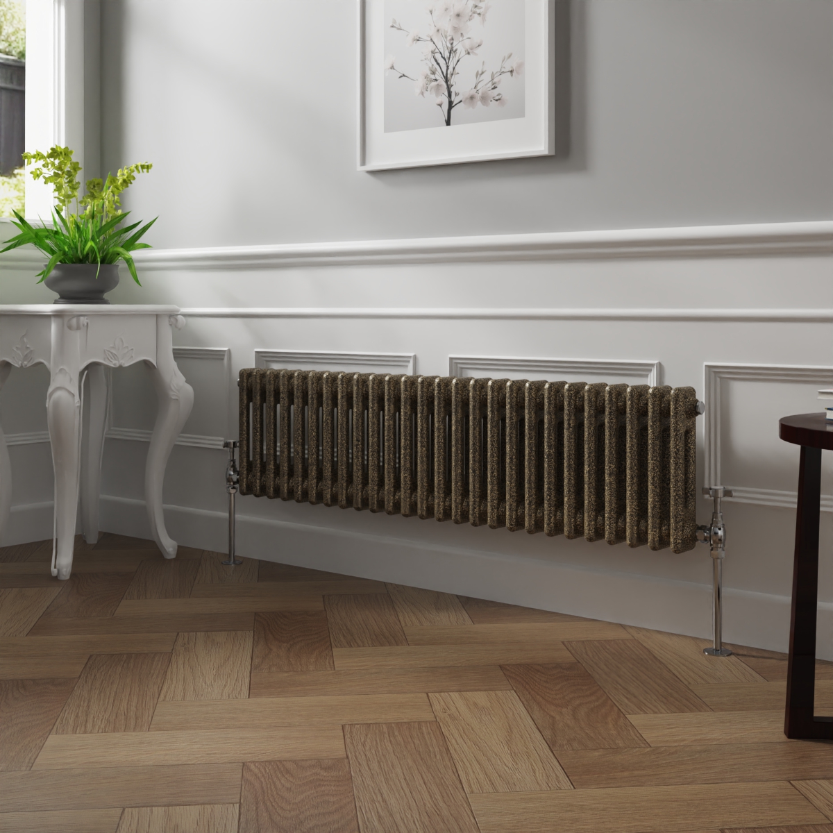 Bern 300 x 1190mm Black Gold Double Column Horizontal Traditional Radiator