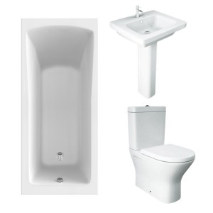 RAK Resort Mini Closed Back Toilet with 550mm Basin Modern Bathroom Suite and Single Ended Bath - 1600 x 700mm