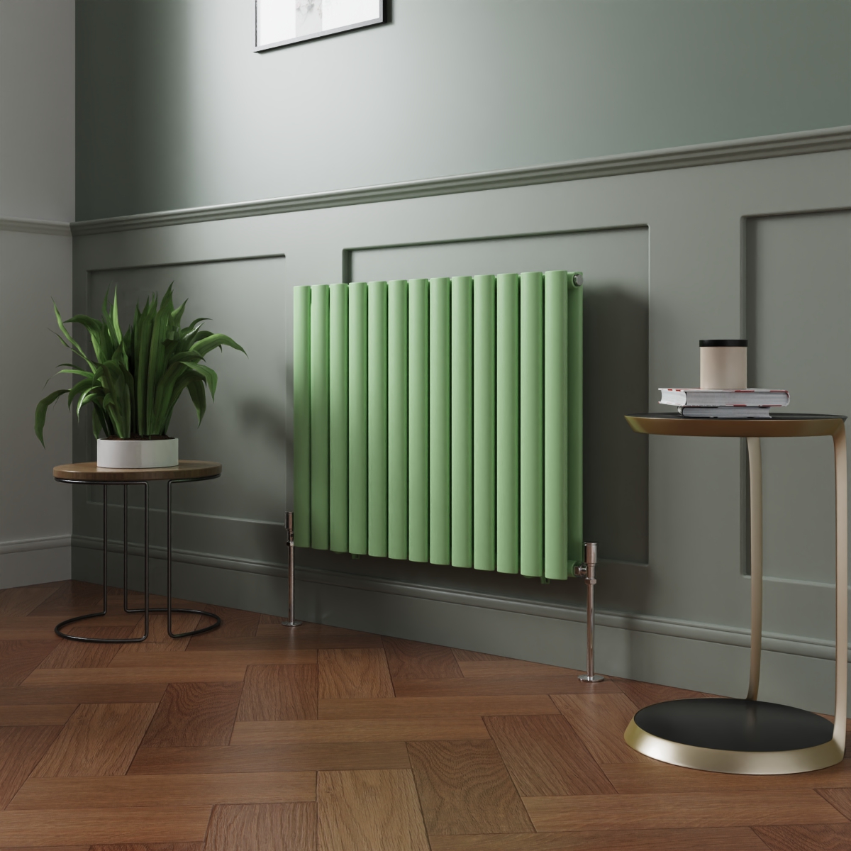 Norden 600 x 768mm Pastel Green Double Oval Column Horizontal Designer Radiator
