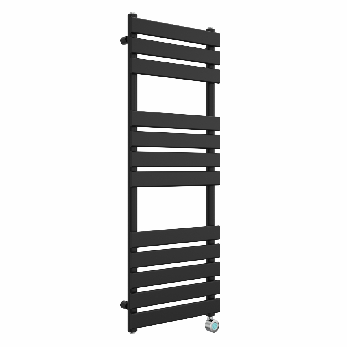 Juva 1200 x 450mm Satin Black Flat Panel Thermostatic Touch Control Wifi Electric Heated Towel Rail
