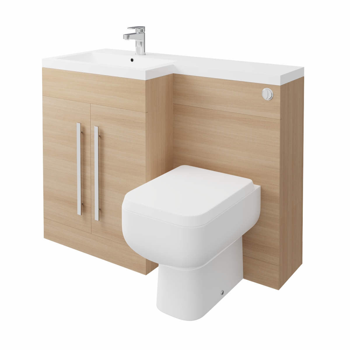 Calm Oak Left Hand Combination Vanity Unit with RAK-Series 600 Toilet & Soft Close Seat & Concealed Cistern - 1100mm