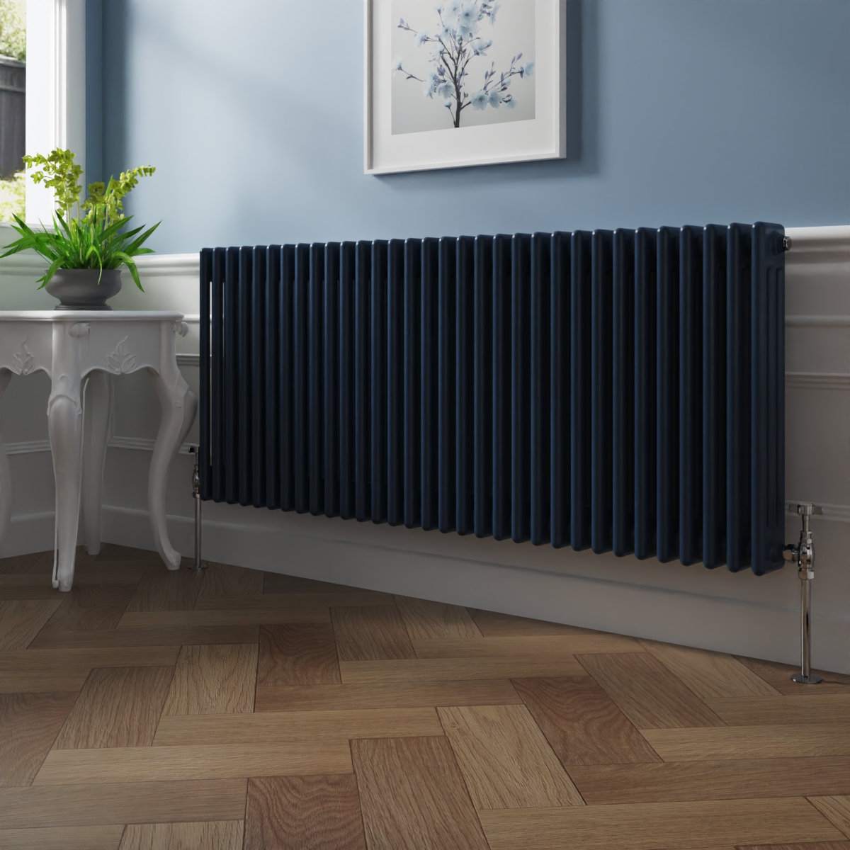 Bern 600 x 1460mm Sapphire Blue Triple Column Horizontal Traditional Radiator