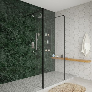 Wasdale 900mm Black Walk Through Wet Room Screen with 300mm Hinged Return Screens