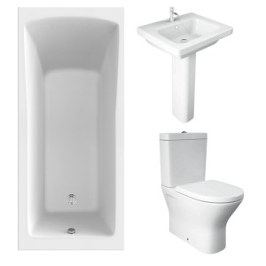 RAK Resort Mini Closed Back Toilet with 550mm Basin Modern Bathroom Suite and Single Ended Bath - 1700 x 750mm