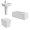 Cordoba Square Modern Bathroom Suite with Wall Hung Toilet and Essential Single Ended Bath - 1600 x 700mm - Front & End Bath Panel Included