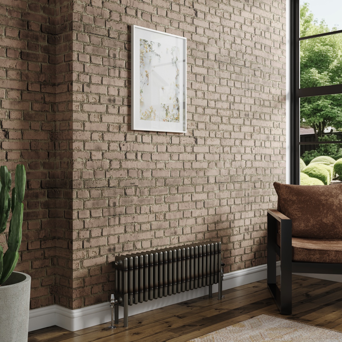 Bern 300 x 1010mm Raw Metal Triple Column Horizontal Traditional Radiator