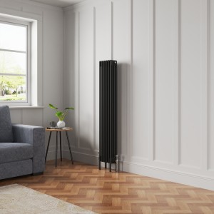 Bern 1500 x 290mm Black Four Column Vertical Traditional Radiator