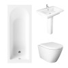 Essentials 1700 x 700mm Straight Bath Single Ended Bathroom Suite with RAK-Resort Wall Hung Toilet and 650mm Full Pedestal Basin - Including Bath Panels