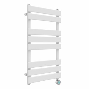Juva 800 x 450mm White Flat Panel Thermostatic Touch Control Wifi Electric Heated Towel Rail