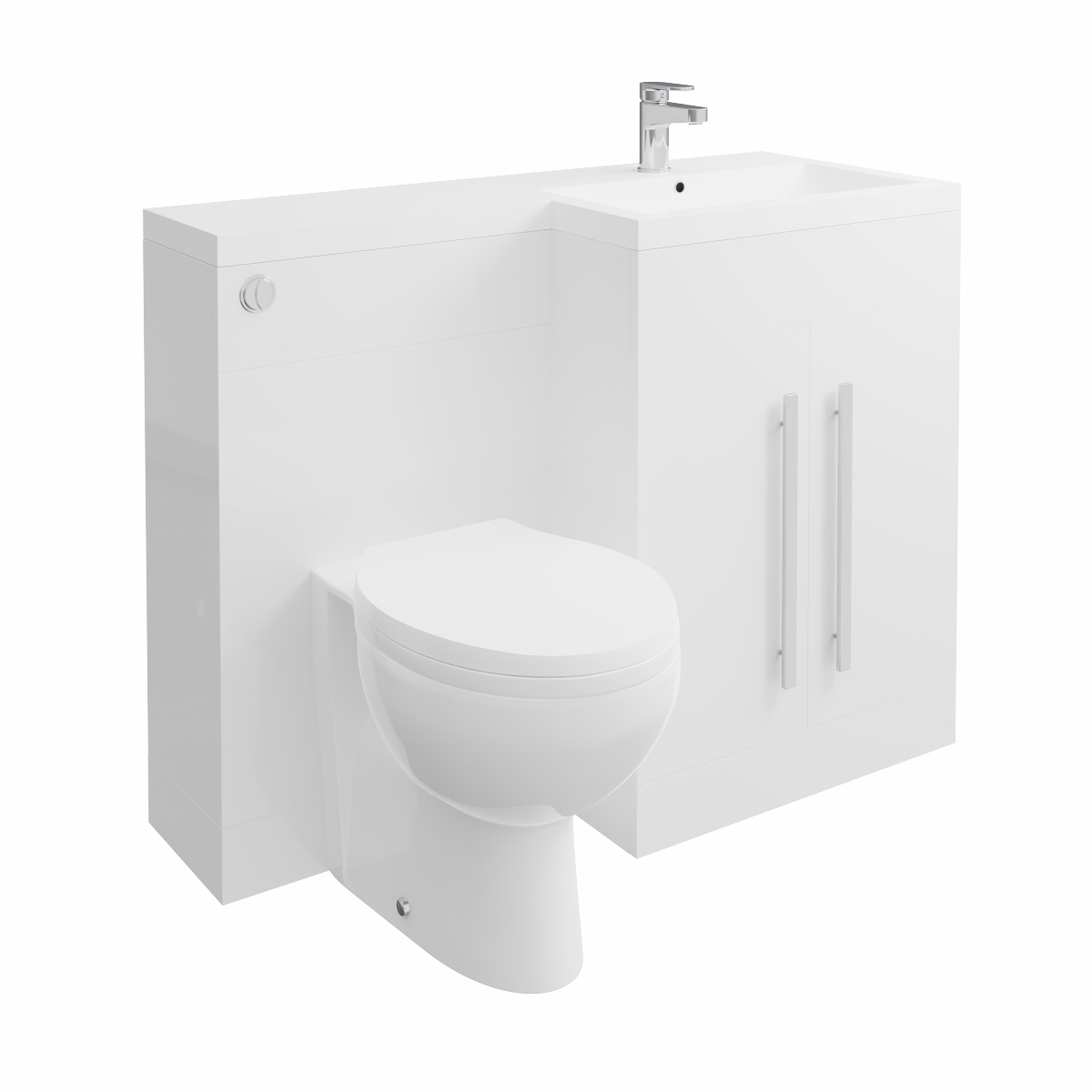 Calm White Right Hand Combination Vanity Unit Basin L Shape with Back to Wall Splash Toilet & Soft Close Seat & Concealed Cistern - 1100mm