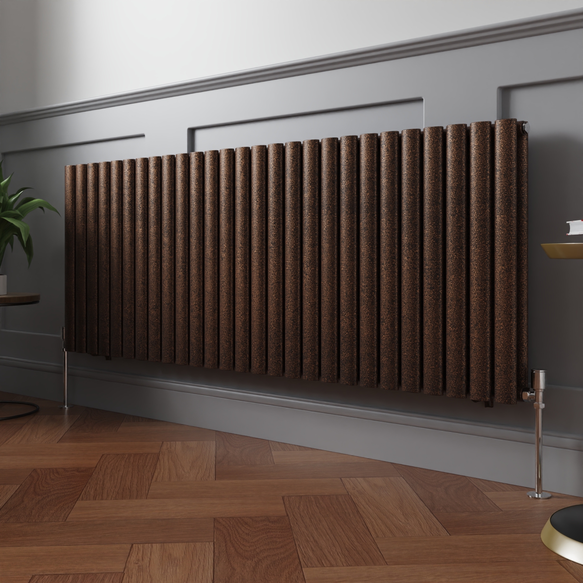 Norden 600 x 1594mm Black Copper Double Horizontal Oval Column Designer Radiator