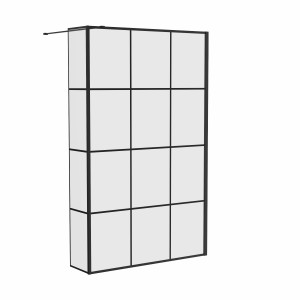 Wasdale 1200mm Wet Room Screen with 200mm Hinged Wet Room Return Screen - Black Grid