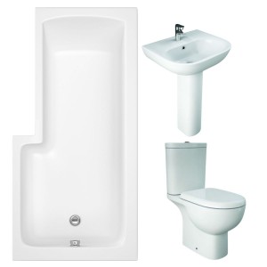 RAK Tonique Close Coupled Open Back Modern Bathroom Suite with L-Shape Shower Bath and Front Panel - Right Hand - 1500mm
