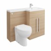 Calm Light Oak Right Hand Combination Vanity Unit Basin L Shape with Back to Wall Splash Toilet & Soft Close Seat & Concealed Cistern - 1100mm