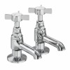Lincoln Traditional Crosshead Bath Pillar Taps - Chrome and White