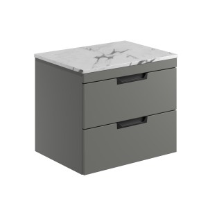 Rydal 600mm Wall Hung Vanity with Worktop & Black Handles - Matt Grey