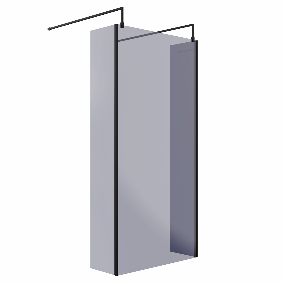 Wasdale 1000mm Black Smoked Walk Through Wet Room Screen with 300mm Hinged Return Screens & L- Shape Support Arms