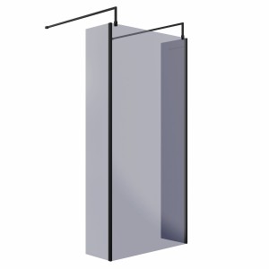 Wasdale 1000mm Black Smoked Walk Through Wet Room Screen with 300mm Hinged Return Screens & L- Shape Support Arms