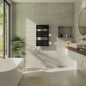 Juva 800 x 600mm Satin Black Flat Panel Simple Electric Heated Towel Rail