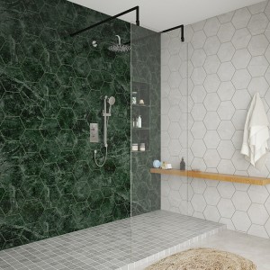 Wasdale 760mm Black Walk Through Wet Room Screen With L-Shape Support Arms