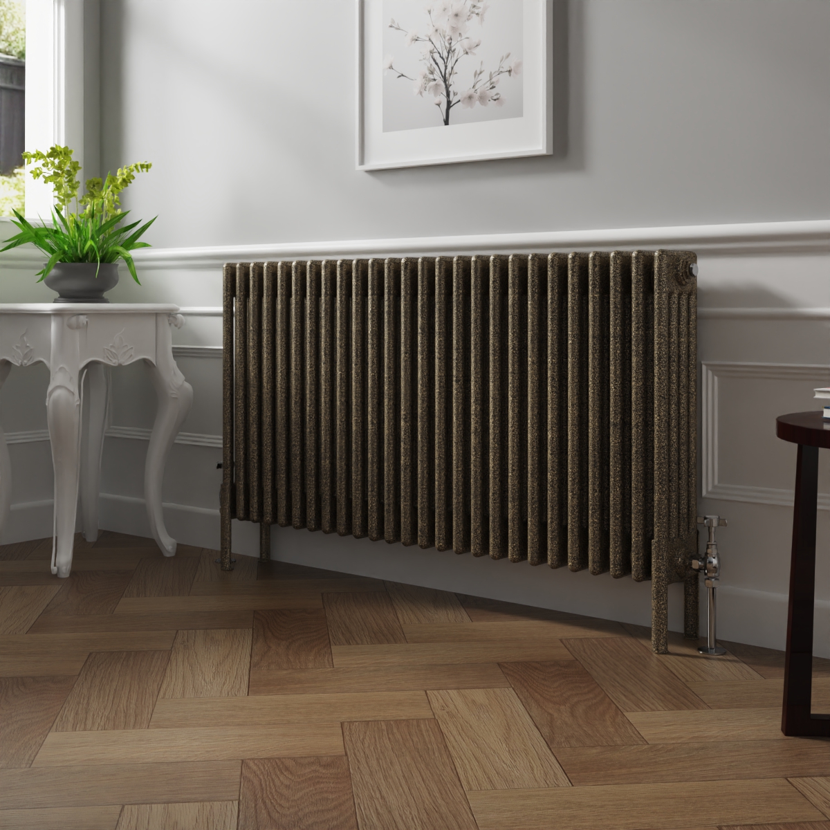 Bern 600 x 1190mm Black Gold Four Column Horizontal Traditional Radiator