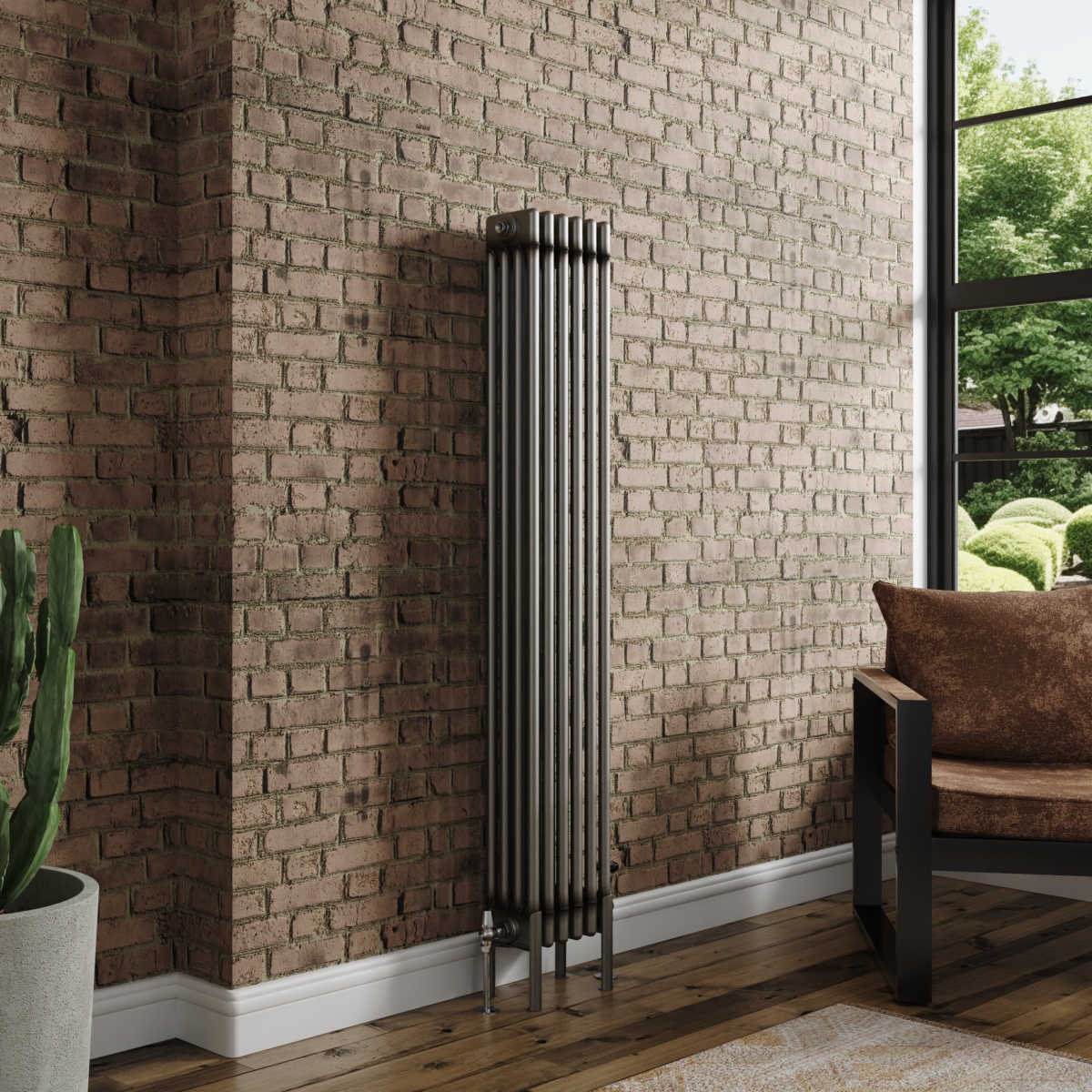 Bern 1500 x 290mm Raw Metal Four Column Vertical Traditional Radiator