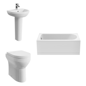 Calgary Modern Bathroom Suite with Back to Wall Toilet and Essential Single Ended Bath - 1500 x 700mm - Front Bath Panel Included