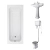 Wellington High Level Comfort Height Toilet with Grey Seat & 600mm 1 Tap Hole Basin with 1700 x 700mm Traditional Straight Bath Single Ended