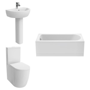 Cordoba Modern Bathroom Suite with Close Coupled Toilet and Essential Single Ended Bath - 1600 x 700mm - Front Bath Panel Included