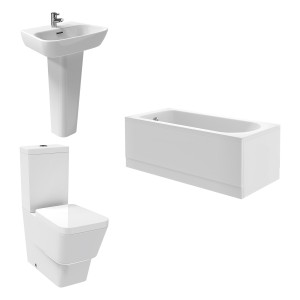 Aria Bathroom Suite with Close Coupled Toilet and Essential Single Ended Bath 1500 x 700 - Front & End Panel Included