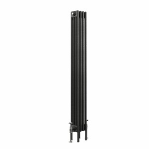 Bern 1500 x 200mm Black Silver Four Column Vertical Traditional Radiator