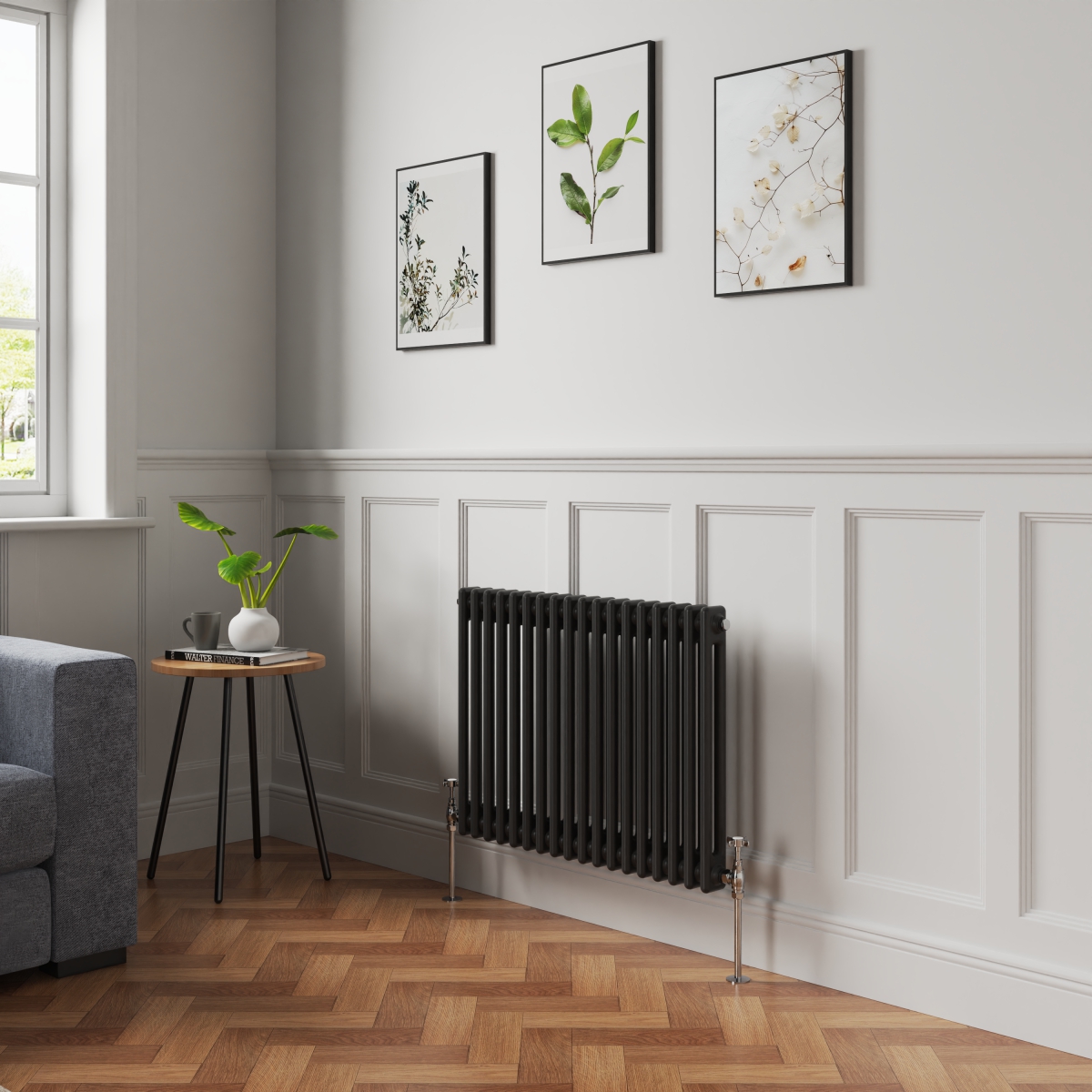 Bern 600 x 830mm Black Double Column Horizontal Traditional Radiator