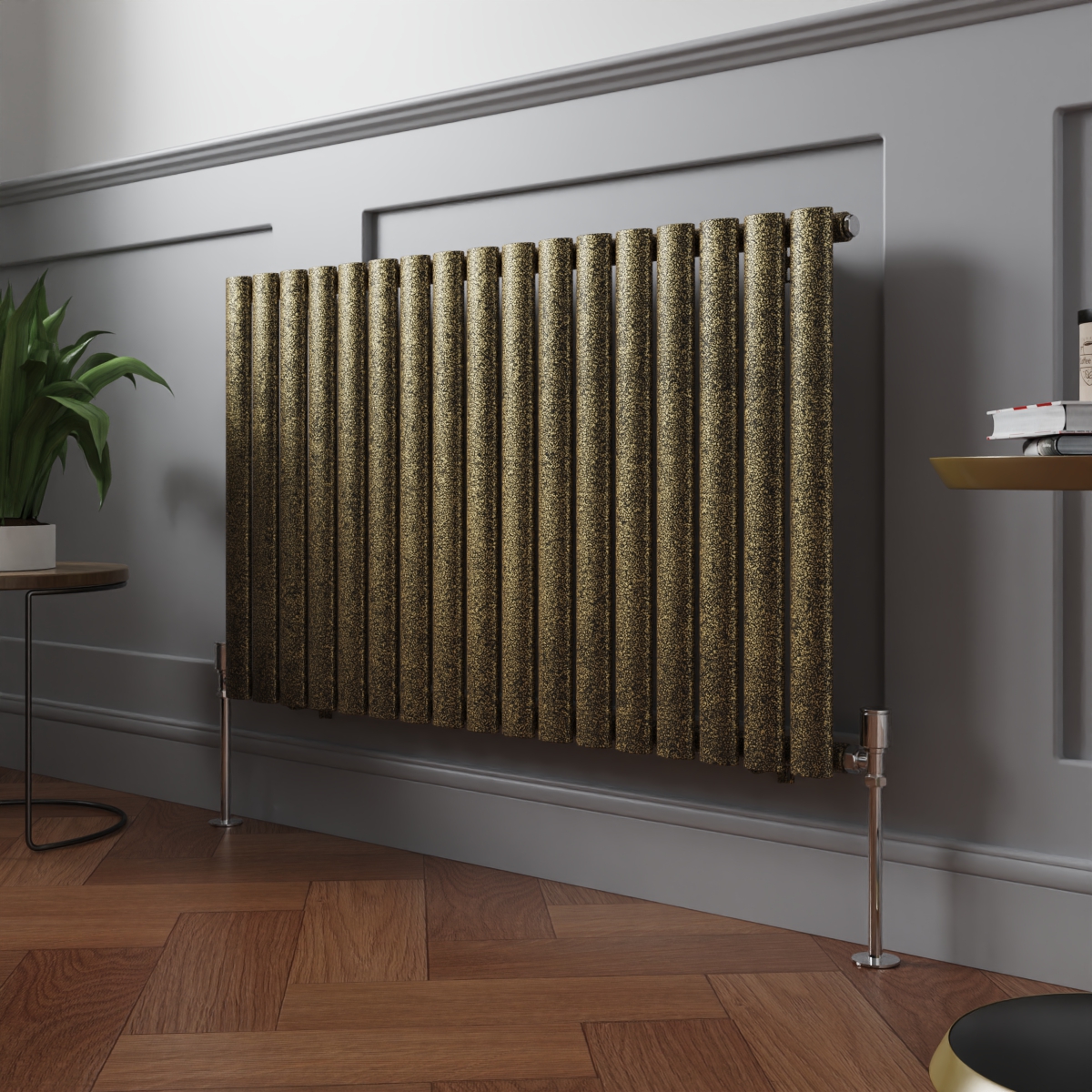 Norden 600 x 1004mm Black Gold Single Horizontal Oval Column Designer Radiator